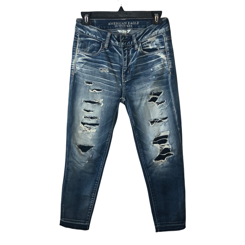 American Eagle Outfitters AEO Super Stretch Hi-Rise Jegging Crop destroyed Jeans